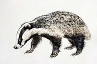 Botanical illustration of a badger crayon wildlife animal mammal.