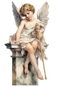 Angel sitting white background representation.