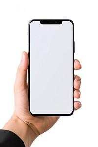 Smart phone with case holding hand white background.