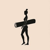 Logo of person holding yoga mat silhouette standing cartoon.