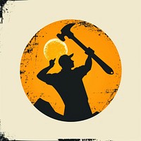 Logo of person holding hammer silhouette adult cartoon.