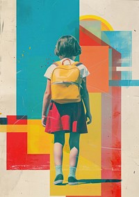 Child wearing backpack painting shorts art.