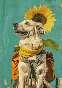 Dog with backpack sunflower dog painting.