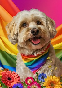 Dog with Pride Month flower dog portrait.