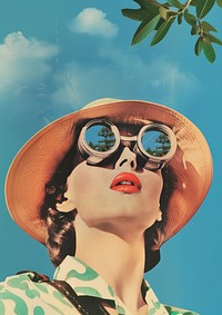 Park ranger with woman lips sunglasses portrait summer.