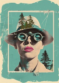 Park ranger with woman lips collage tree portrait.