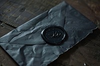 Minimal letter sealed wax in close up darkness wallet paper.