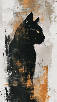 Black cat with acrylic brush art painting animal.