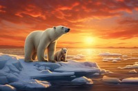 Polar bear family in Canadian Arctic sunset wildlife outdoors nature.