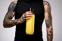 Teerage man straw bottle yellow person tattoo.