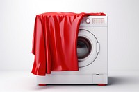 Red plastic wrapping over Washing Machine appliance washing dryer.