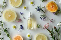 Aromatherapy ingredients perfume bottle flower.
