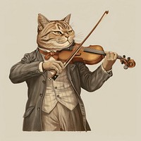 Vintage illustration of cat violin adult performance.