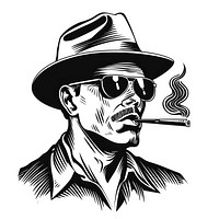 Havana smoking cicar drawing glasses sketch.