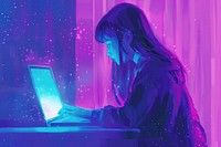 Using laptop computer purple adult.