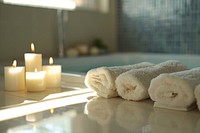 Bathroom relaxation candle towel.