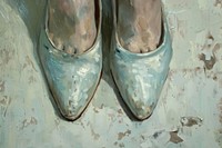 Light blue highheels footwear painting shoe.