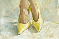 Yellow highheels painting footwear shoe.