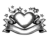 Ribbon with hearts drawing sketch symbol.