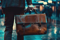 Businessman holding briefcase handbag architecture accessories.