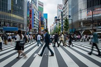 Businesspeople crowd splinter on street metropolis building walking.