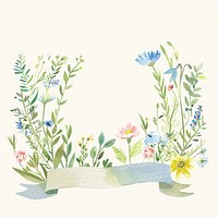 Ribbon with wildflower border painting pattern plant.
