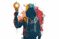 Graffiti person holding light bulb paint adult red.