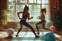 Mother and daughter exercise sports adult.