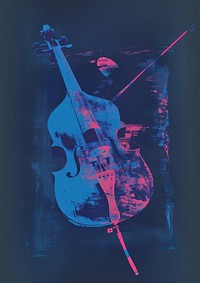 Silkscreen of a bass cello blue performance.