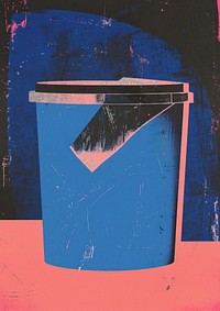 Silkscreen of a trash can bucket blue art.
