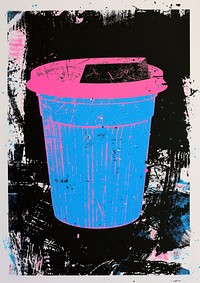 Silkscreen of a trash can bucket art creativity.