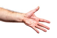 Man hand finger white background gesturing.