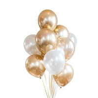 White and golden balloons pearl white background celebration.