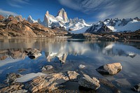 Mount Fitz Roy and laguna Torre Argentina landscape panoramic.