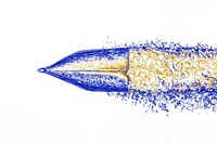 Vintage drawing golden champa blue pen splattered.