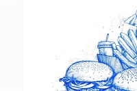 Vintage drawing fastfoods sketch blue illustrated.
