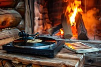 Record player fireplace record vinyl record.