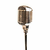 Silver microphone white background performance technology.