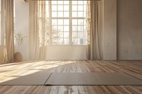 Yoga room flooring window wood.