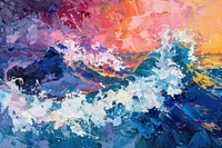 Stormy seascape with crashing waves painting outdoors canvas.