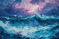 Stormy seascape with crashing waves painting outdoors nature.