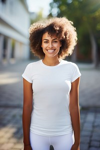 Black woman wearing white sport wear happy photo photography.