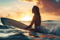 Woman is surfing on wave outdoors recreation nature.