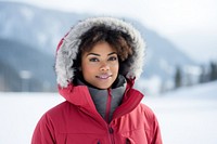 African american woman in winter sports clothes portrait jacket smile.