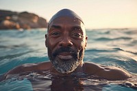 Black senior man swimmer recreation swimming bathing.