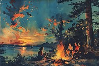 Bonfire painting outdoors camping.