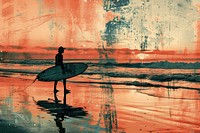 Ocean silhouette reflection surfboard.