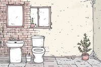 Bathroom illustrated indoors drawing.