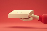 Hand holding pizza box delivery electronics cardboard person.