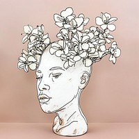 White flowers on head of sculpture illustrated painting blossom.